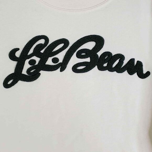 LL Bean Crewneck Pullover Crewneck Sweatshirt Size Medium M Off White Logo - Picture 4 of 8